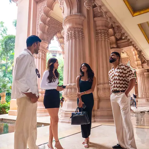 Take in the hotel architecture inspired by the Mysore Palace of the Vijayanagara Empire.